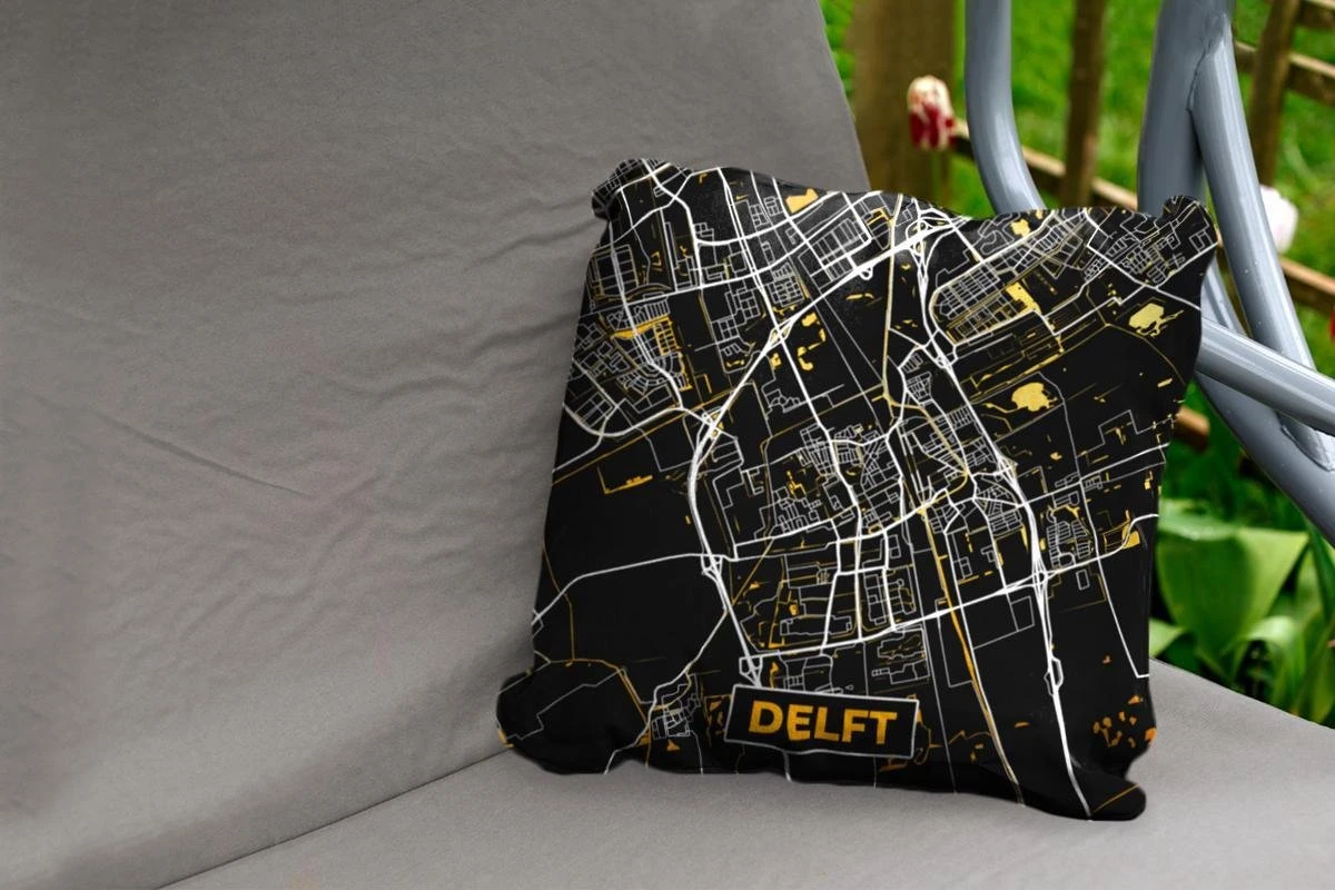 Coussin D'extérieur Résistant Aux Intempéries - Carte - Delft - Or - Zwart - 50x50 Cm 2 Coussin D'extérieur Résistant Aux Intempéries - Carte - Delft - Or - Zwart - 50x50 Cm – Image 2