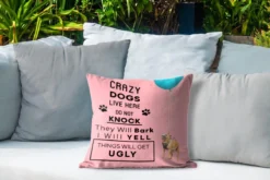 Coussins D'extérieur - Jardin - Citation De Chiens 'Crazy Dogs Live Here' Et Fond Rose Avec Chiens Volants - 40x40 Cm -Jardin Meubles Magasin 1200x800 513