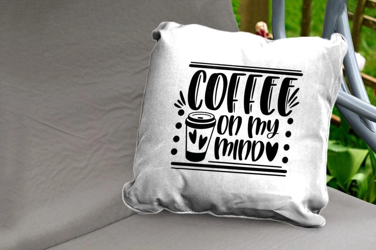 Coussins D'extérieur - Jardin - Citation Coffee On My Mind Fond Blanc - 60x60 Cm 2 Coussins D'extérieur - Jardin - Citation Coffee On My Mind Fond Blanc - 60x60 Cm – Image 2