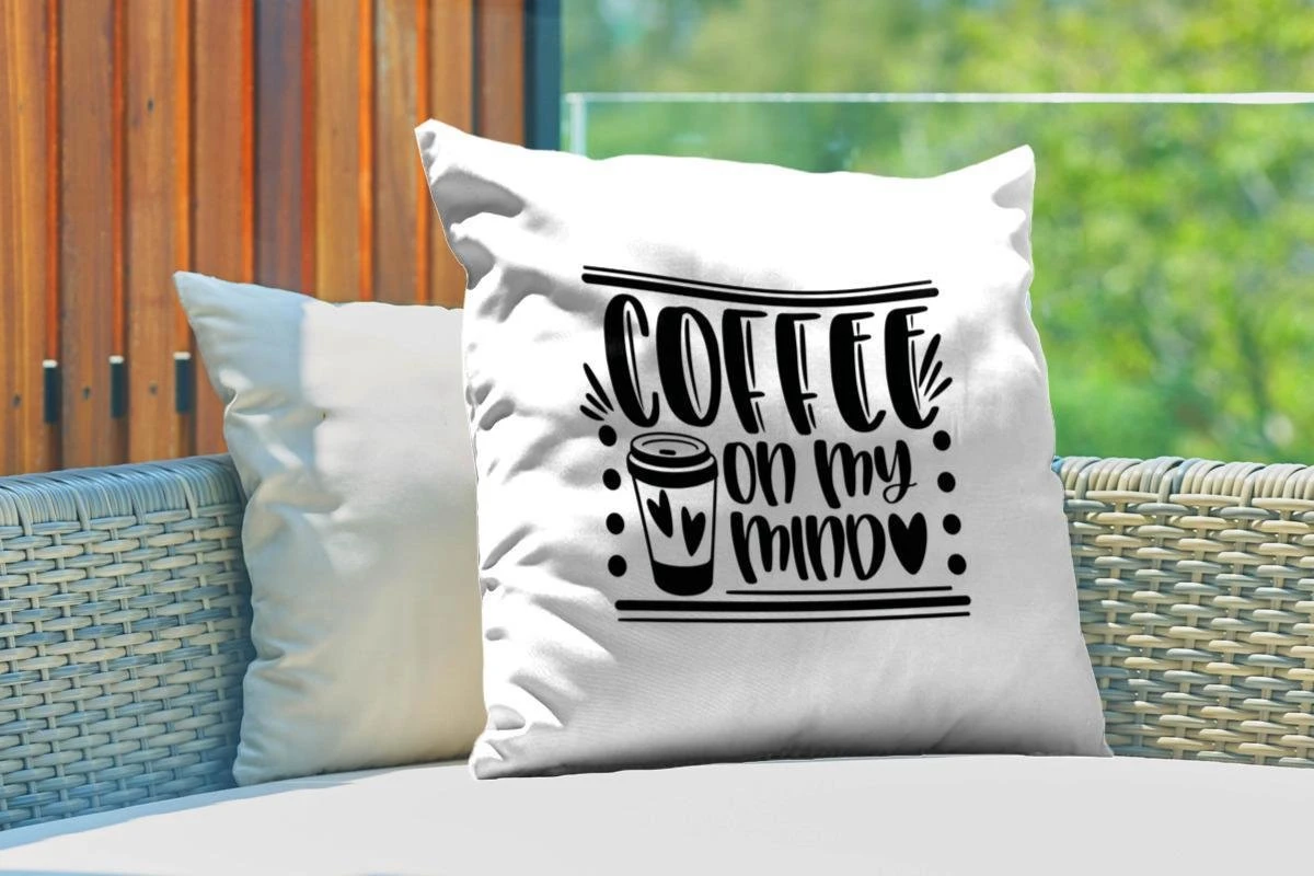 Coussins D'extérieur - Jardin - Citation Coffee On My Mind Fond Blanc - 60x60 Cm 3 Coussins D'extérieur - Jardin - Citation Coffee On My Mind Fond Blanc - 60x60 Cm – Image 3
