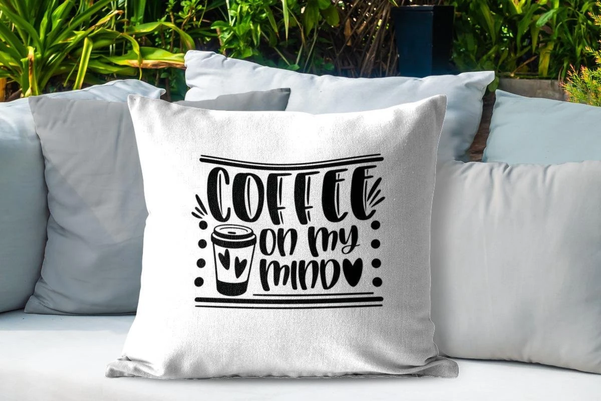 Coussins D'extérieur - Jardin - Citation Coffee On My Mind Fond Blanc - 60x60 Cm 4 Coussins D'extérieur - Jardin - Citation Coffee On My Mind Fond Blanc - 60x60 Cm – Image 4
