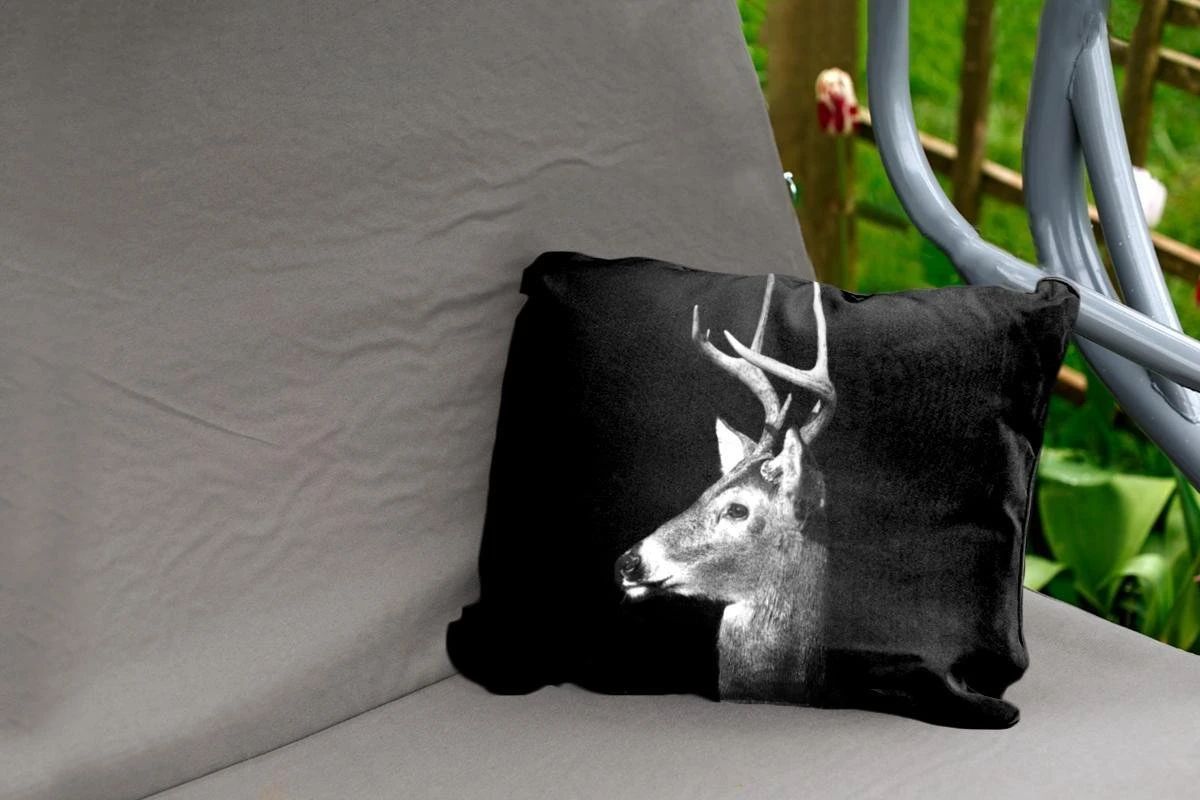 Coussins D'extérieur - Jardin - Profil Animal Cerf En Noir Et Blanc - 50x30 Cm 2 Coussins D'extérieur - Jardin - Profil Animal Cerf En Noir Et Blanc - 50x30 Cm – Image 2