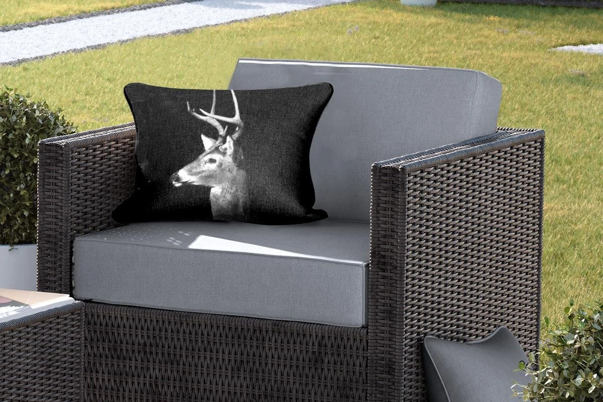 Coussins D'extérieur - Jardin - Profil Animal Cerf En Noir Et Blanc - 50x30 Cm 5 Coussins D'extérieur - Jardin - Profil Animal Cerf En Noir Et Blanc - 50x30 Cm – Image 5