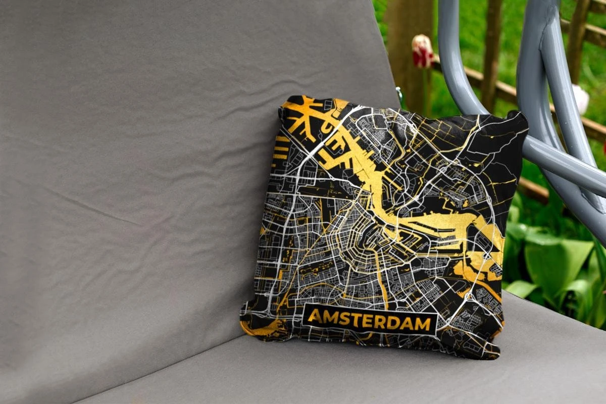 Coussin De Jardin - Carte - Amsterdam - Or - Zwart - 40x40 Cm - Résistant Aux Intempéries 2 Coussin De Jardin - Carte - Amsterdam - Or - Zwart - 40x40 Cm - Résistant Aux Intempéries – Image 2