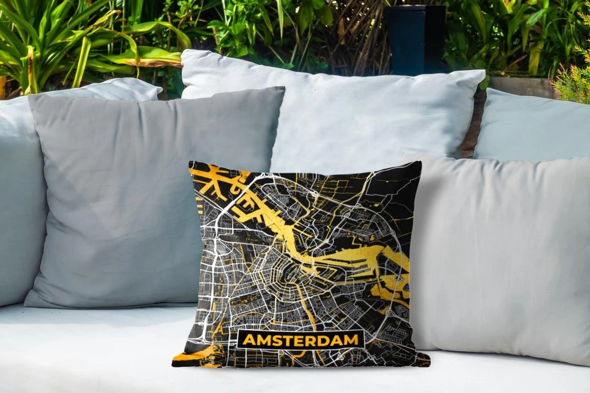 Coussin De Jardin - Carte - Amsterdam - Or - Zwart - 40x40 Cm - Résistant Aux Intempéries 4 Coussin De Jardin - Carte - Amsterdam - Or - Zwart - 40x40 Cm - Résistant Aux Intempéries – Image 4
