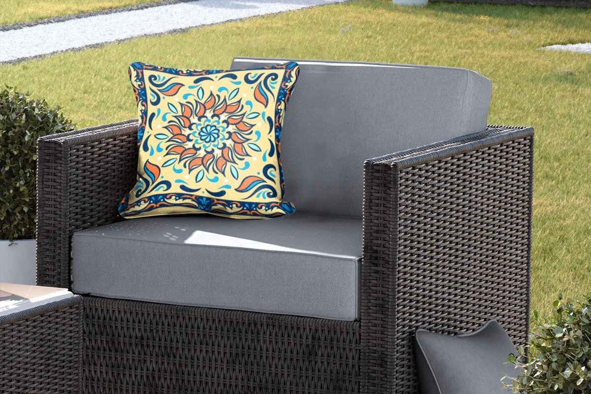 Coussins D'extérieur - Jardin - Motif Carré Avec Un Tournesol Orange Sur Fond Jaune Avec Un Cadre - 40x40 Cm 5 Coussins D'extérieur - Jardin - Motif Carré Avec Un Tournesol Orange Sur Fond Jaune Avec Un Cadre - 40x40 Cm – Image 5