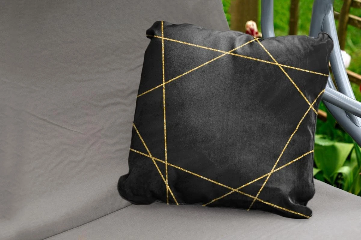 Coussins D'extérieur - Jardin - Motif Géométrique De Lignes Dorées Sur Fond Noir - 60x60 Cm 2 Coussins D'extérieur - Jardin - Motif Géométrique De Lignes Dorées Sur Fond Noir - 60x60 Cm – Image 2