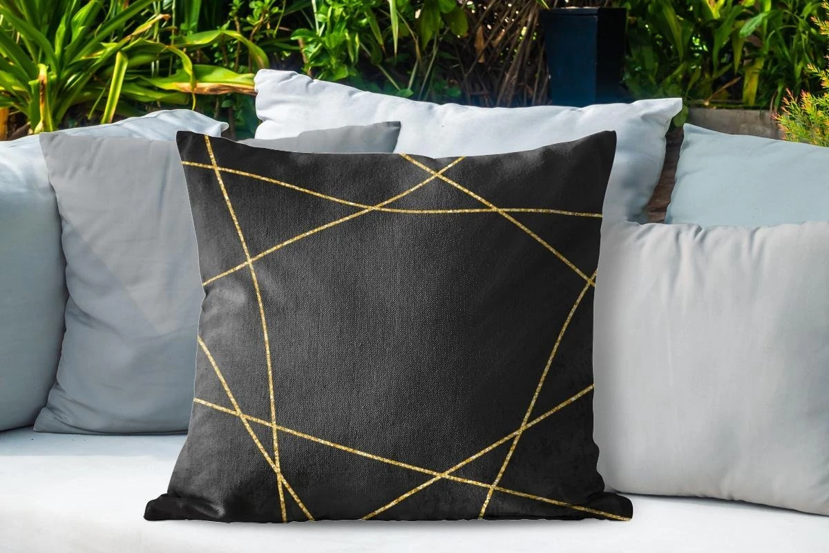 Coussins D'extérieur - Jardin - Motif Géométrique De Lignes Dorées Sur Fond Noir - 60x60 Cm 4 Coussins D'extérieur - Jardin - Motif Géométrique De Lignes Dorées Sur Fond Noir - 60x60 Cm – Image 4