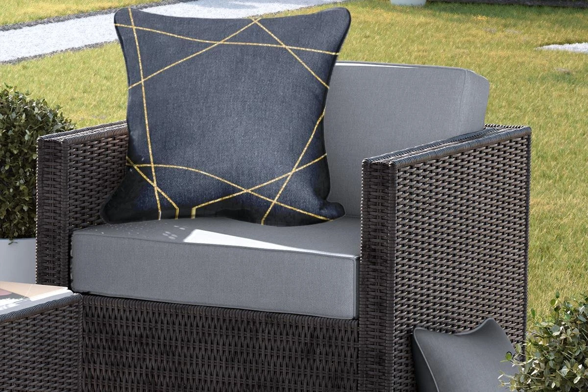 Coussins D'extérieur - Jardin - Motif Géométrique De Lignes Dorées Sur Fond Noir - 60x60 Cm 5 Coussins D'extérieur - Jardin - Motif Géométrique De Lignes Dorées Sur Fond Noir - 60x60 Cm – Image 5