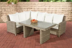 Ensemble De Salle à Manger Clp Bermeo Lounge - Poly Rotin - Couleur De 5 Mm Rotin Nature - Housse Blanc Cassé