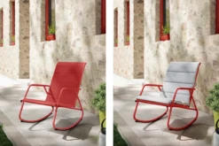 NATERIAL - Chaise à Bascule LYCO - Chaise à Bascule - Avec Coussins Gris - Acier - Rouge - Chaise à Bascule - Chaise Longue De Jardin - Chaise Longue - Chaise à Bascule -Jardin Meubles Magasin 1200x800 719