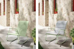 NATERIAL - Chaise à Bascule LYCO - Chaise à Bascule - Avec Coussins Gris - Acier - Vert - Chaise à Bascule - Chaise Longue De Jardin - Chaise Longue - Chaise à Bascule -Jardin Meubles Magasin 1200x800 744