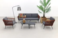 Garden Impressions Ensemble De Salon Canberra 5 Pièces - Corde - Gris Foncé/rouge/gris Clair