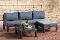 Clp Fiji - Ensemble De Salon - 1,25 Mm Poly-rotin - Marron Mélangé - Couverture Couleur Gris Ironie