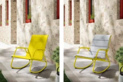 NATERIAL - Chaise à Bascule LYCO - Chaise à Bascule - Avec Coussins Gris - Acier - Jaune - Chaise à Bascule - Chaise Longue De Jardin - Chaise Longue - Chaise à Bascule -Jardin Meubles Magasin 1200x800 762