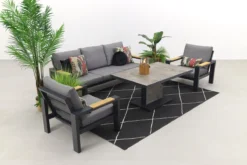 Ensemble Fauteuil-canapé Hammelton Avec Table De Jardin Ajustable Jersey - 4 Pièces