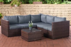 Clp Liberi - Ensemble Lounge - Poly Rotin 1,25 Mm - Couleur Rotin: Marron Housse Mixte: Gris Fer