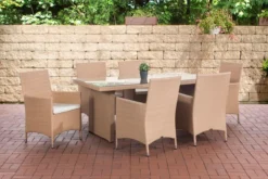 Ensemble De Jardin Clp Avignon - Poly Rotin - Sable - Couverture Coloris Blanc Cassé