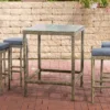 Table De Bar Moderne Avec Chaises De Bar - Grijs Beige - Mobilier De Jardin - Rotin - Set De 4 Tabourets De Bar - Bar De Jardin - Intérieur Et Extérieur - Résistant Aux Intempéries - 4 Personnes