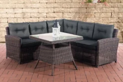 Clp Ensemble De Jardin En Rotin Poly Osier SIERRA, Coin Salon Avec Coussins Disponible En 25 Combinaisons De Couleurs Différentes - Rotin Rond 5 Mm Couleur: Brun Mélangé, Revêtement De Couleur: Anthracite,