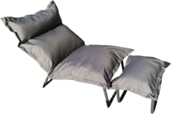 Chaise De Jardin - Lit Lounge - Chaise Longue De Jardin - Avec Repose-pieds - Avec Coussins - Chaise Longue Réglable - Grijs