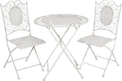 Set De Bistro Table De Bistrot Chaise De Bistrot (3 Pièces) Ø 70* 75 / 2x 41*48*95 Cm Boucles De Fer Grijs Ensemble De Balcon Ensemble De Jardin Ensemble De Terrasse