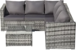 Ensemble De Salon En Polyrotin Canapé - Salon De Jardin 5 Places Avec Coussins Anti-UV Gris / Déhoussables - Canapé D'angle En Rotin Avec Canapé Simple Et Table Basse - Pour 4-5 Personnes Gris -Jardin Meubles Magasin 1200x804 9