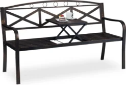 Banc De Jardin Relaxdays Avec Table Pliante - Banc De Balcon 3 Places - Stable - Banc D'extérieur En Métal