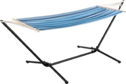 Hamac Avec Cadre Robuste Ensemble Toile Et Support Capacité De Charge 120 Kg Pour Intérieur Extérieur Acier Coton Polyester 200 X 100 Cm Noir Bleu Rayé [en.casa]