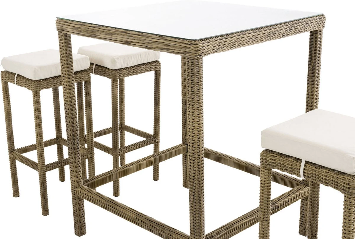 Table De Bar De Luxe Avec Chaises De Bar - Crème / Blanc - Mobilier De Jardin - Rotin - Set De 4 Tabourets De Bar - Bar De Jardin - Intérieur Et Extérieur - Résistant Aux Intempéries - 4 Personnes 2 Table De Bar De Luxe Avec Chaises De Bar - Crème / Blanc - Mobilier De Jardin - Rotin - Set De 4 Tabourets De Bar - Bar De Jardin - Intérieur Et Extérieur - Résistant Aux Intempéries - 4 Personnes – Image 2
