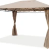 Pavillon De Jardin 3x4m 280 G / M² Bâche De Toit étanche Pavillon Premium Avec 4 Parois Latérales Tente De Jardin En Tente De Fête Marron