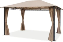Pavillon De Jardin 3x4m 280 G / M² Bâche De Toit étanche Pavillon Premium Avec 4 Parois Latérales Tente De Jardin En Tente De Fête Marron