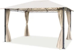 Pavillon De Jardin 3x4m 280 G / M² Bâche De Toit Pavillon Premium étanche Avec 4 Parois Latérales Tente De Jardin En Tente De Fête Crème