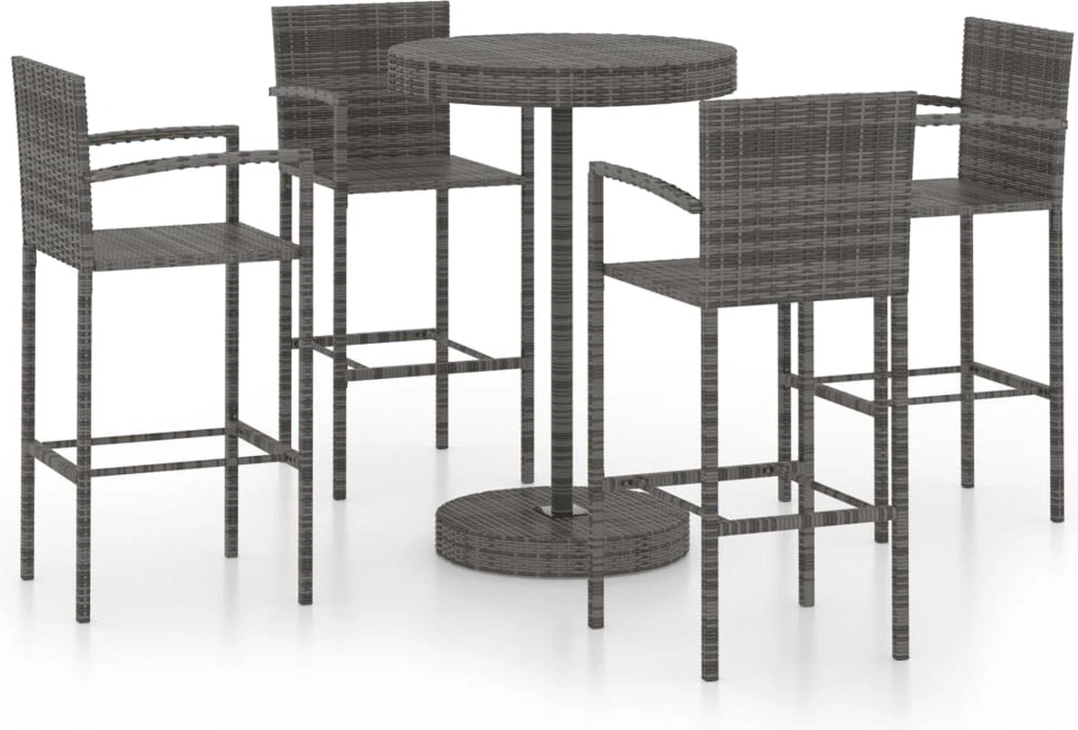 Ensemble De Bar De Jardin Premium - Ensemble De Bar De Jardin 5 Pièces Poly Rotin Gris 2 Ensemble De Bar De Jardin Premium - Ensemble De Bar De Jardin 5 Pièces Poly Rotin Gris – Image 2