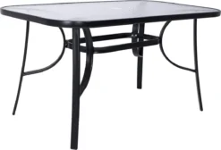 Table De Jardin Springos | Table D'extérieur | Table à Manger D'extérieur | Métal | Verre Trempé | 120 X 70 X 73 Cm | Noir