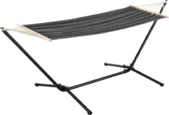 Hamac Avec Cadre Robuste Ensemble Toile Et Support Capacité De Charge 120 Kg Pour Intérieur Extérieur Acier Coton Polyester 200 X 100 Cm Noir Gris Foncé [en.casa]