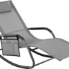 Chaise De Jardin, Chaise Longue, Chaise Berçante Avec Repose-tête Et Poche Latérale, Structure En Fer, Fibre Synthétique, Respirante, Confortable, Chargeable Jusqu'à 150 Kg, Gris GCB23GY