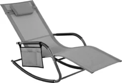 Chaise De Jardin, Chaise Longue, Chaise Berçante Avec Repose-tête Et Poche Latérale, Structure En Fer, Fibre Synthétique, Respirante, Confortable, Chargeable Jusqu'à 150 Kg, Gris GCB23GY