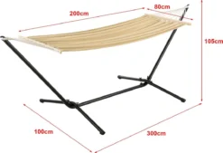 Hamac Avec Cadre Robuste Ensemble Toile Et Support Capacité De Charge 120 Kg Pour Intérieur Extérieur Acier Coton Polyester 200 X 100 Cm Noir Beige [en.casa] -Jardin Meubles Magasin 1200x822