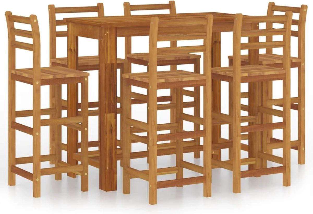 Ensemble De Bar De Jardin Premium - Ensemble De Bar De Jardin 7 Pièces En Bois D'acacia Massif 2 Ensemble De Bar De Jardin Premium - Ensemble De Bar De Jardin 7 Pièces En Bois D'acacia Massif – Image 2