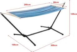 Hamac Avec Cadre Robuste Ensemble Toile Et Support Capacité De Charge 120 Kg Pour Intérieur Extérieur Acier Coton Polyester 200 X 100 Cm Noir Bleu Rayé [en.casa] -Jardin Meubles Magasin 1200x823