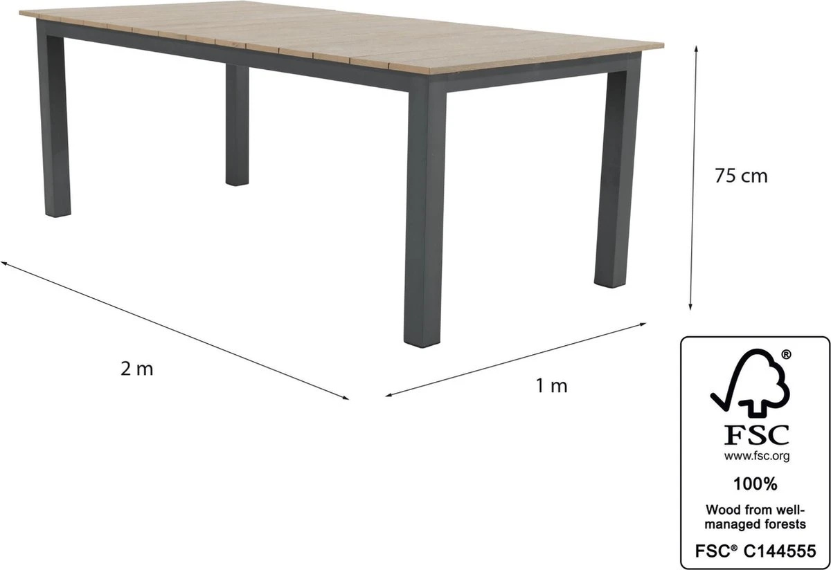 NATERIAL - Table De Jardin Rectangulaire SAN DIEGO - 200 X 100 X 75 Cm - 6 Personnes - Aluminium - Eucalyptus FSC - Anthracite - Gris Foncé - Table à Manger D'extérieur - Table Extensible - Rallonge 2 NATERIAL - Table De Jardin Rectangulaire SAN DIEGO - 200 X 100 X 75 Cm - 6 Personnes - Aluminium - Eucalyptus FSC - Anthracite - Gris Foncé - Table à Manger D'extérieur - Table Extensible - Rallonge – Image 2