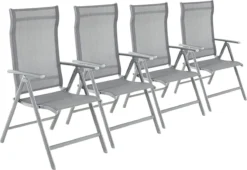 Chaises De Jardin Set De 4 Chaises Pliantes Chaises D'extérieur Avec Cadre En Aluminium Robuste Dossier Réglable En 8 Positions Charge Jusqu'à 150 Kg Grijs