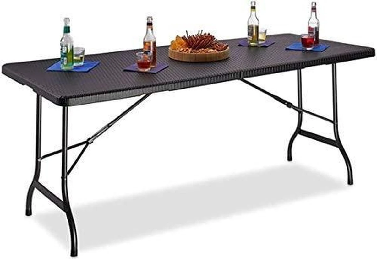 Table De Jardin En Plastique - Pliable - Table De Jardin Table Pliante - ASPECT ROTIN NOIR - 180x75x74 Cm 1 Table De Jardin En Plastique - Pliable - Table De Jardin Table Pliante - ASPECT ROTIN NOIR - 180x75x74 Cm