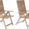 NATERIAL - Set De 2 Chaises De Jardin SOLARIS Avec Accoudoirs - Pliable - Chaises Pliantes - 2 X Chaises De Jardin Dossier Haut Avec Dossier Réglable 5 Positions - Acacia - Beige