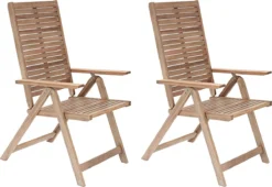 NATERIAL - Set De 2 Chaises De Jardin SOLARIS Avec Accoudoirs - Pliable - Chaises Pliantes - 2 X Chaises De Jardin Dossier Haut Avec Dossier Réglable 5 Positions - Acacia - Beige