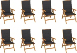 Prolenta Premium - Chaises De Jardin De Jardin 8 Pcs Réglables Avec Coussins En Teck Massif