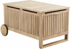 NATERIAL - Coffre De Jardin SOLIS - Coffre De Rangement Extérieur - Coffre à Coussins - Coffre Sur Roulettes - Avec Poignées - Acacia FSC - Marron - 118 L - 85x52x48 Cm - Coffre De Jardin