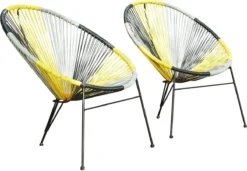 Set De 2 Chaises De Jardin II En Fils De Résine Tressés - Jaune, Gris, Noir - ALIOS L 72 Cm X H 86 Cm X P 81 Cm
