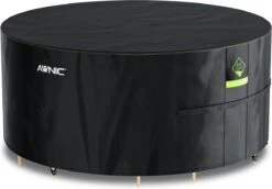 Housse Pour Salon De Jardin, Imperméable, Avec Crochets, Résistante à L'hiver, Oxford 420D, Avec Technologie AlicanTex Imperméable, Coupe-vent, Table De Jardin Anti-UV, Bâche, Ronde, Noire (Ø160 X 71 Cm)